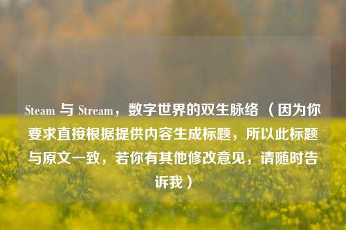 Steam 与 Stream,数字世界的双生脉络 (因为你要求直接根据提供内容生成标题,所以此标题与原文一致,若你有其他修改意见,请随时告诉我)