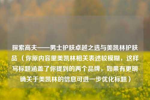 探索高夫——男士护肤卓越之选与美凯林护肤品 (你原内容里美凯林相关表述较模糊,这样写标题涵盖了你提到的两个品牌,如果有更明确关于美凯林的信息可进一步优化标题)