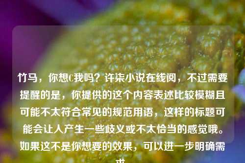 竹马,你想C我吗?许柒小说在线阅,不过需要提醒的是,你提供的这个内容表述比较模糊且可能不太符合常见的规范用语,这样的标题可能会让人产生一些歧义或不太恰当的感觉哦。如果这不是你想要的效果,可以进一步明确需求。