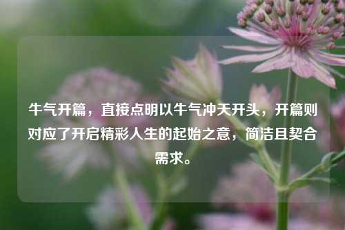 牛气开篇,直接点明以牛气冲天开头,开篇则对应了开启精彩人生的起始之意,简洁且契合需求。