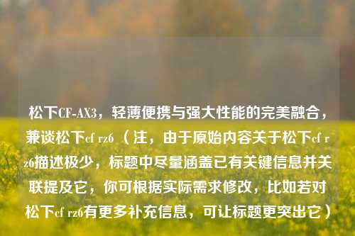 松下CF-AX3，轻薄便携与强大性能的完美融合，兼谈松下cf rz6 （注，由于原始内容关于松下cf rz6描述极少，标题中尽量涵盖已有关键信息并关联提及它，你可根据实际需求修改，比如若对松下cf rz6有更多补充信息，可让标题更突出它）