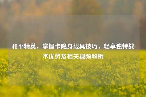 和平精英,掌握卡隐身载具技巧,畅享独特战术优势及相关视频解析