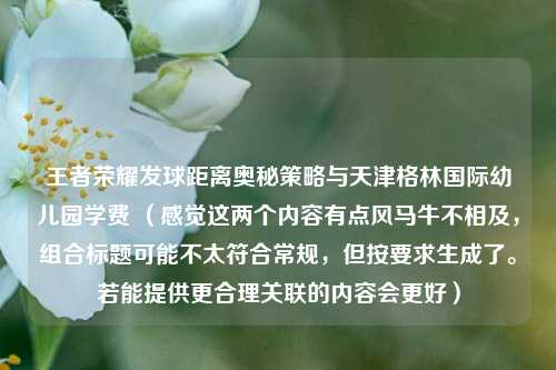 王者荣耀发球距离奥秘策略与天津格林国际幼儿园学费 （感觉这两个内容有点风马牛不相及，组合标题可能不太符合常规，但按要求生成了。若能提供更合理关联的内容会更好）