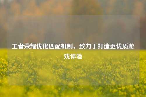 王者荣耀优化匹配机制,致力于打造更优质游戏体验