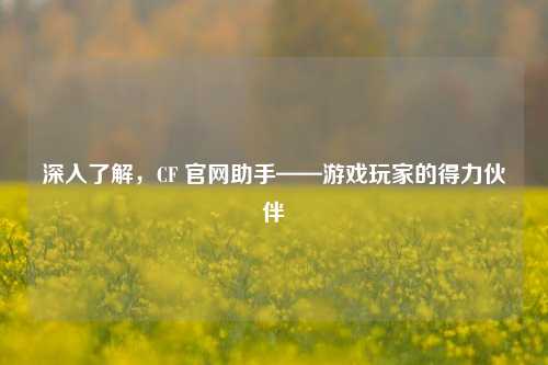 深入了解，CF 官网助手——游戏玩家的得力伙伴