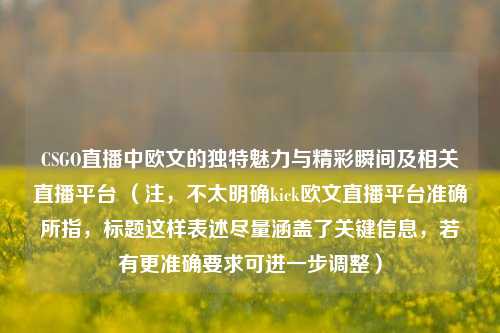 CSGO直播中欧文的独特魅力与精彩瞬间及相关直播平台 （注，不太明确kick欧文直播平台准确所指，标题这样表述尽量涵盖了关键信息，若有更准确要求可进一步调整）