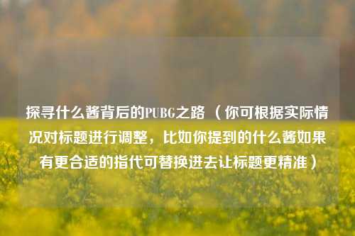 探寻什么酱背后的PUBG之路 (你可根据实际情况对标题进行调整,比如你提到的什么酱如果有更合适的指代可替换进去让标题更精准)