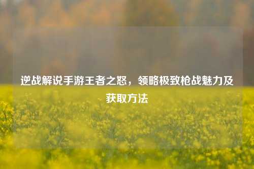 逆战解说手游王者之怒，领略极致枪战魅力及获取方法