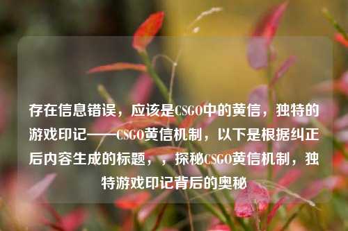 存在信息错误,应该是CSGO中的黄信,独特的游戏印记——CSGO黄信机制,以下是根据纠正后内容生成的标题,,探秘CSGO黄信机制,独特游戏印记背后的奥秘