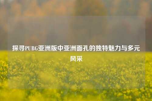 探寻PUBG亚洲版中亚洲面孔的独特魅力与多元风采