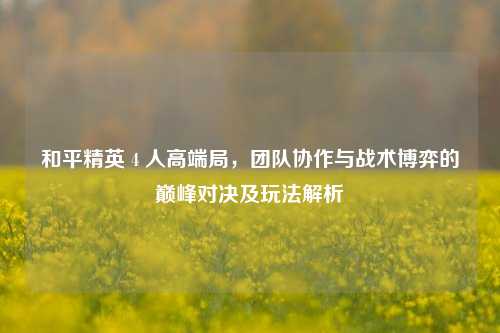 和平精英 4 人高端局,团队协作与战术博弈的巅峰对决及玩法解析
