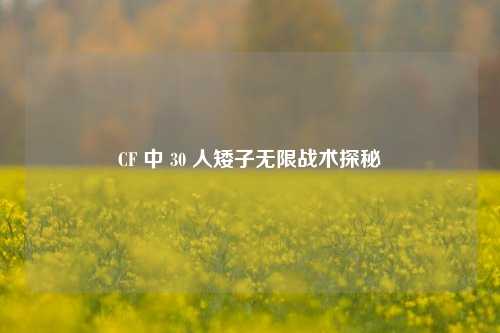 CF 中 30 人矮子无限战术探秘