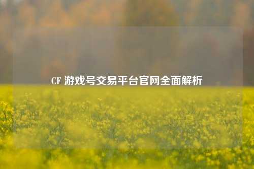 CF 游戏号交易平台官网全面解析